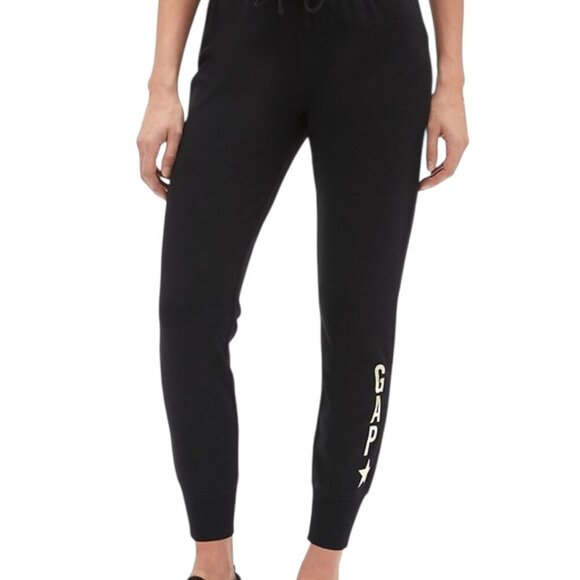 GAP Pants - Gap Black French Terry Graphic Joggers Gold Logo Star Medium